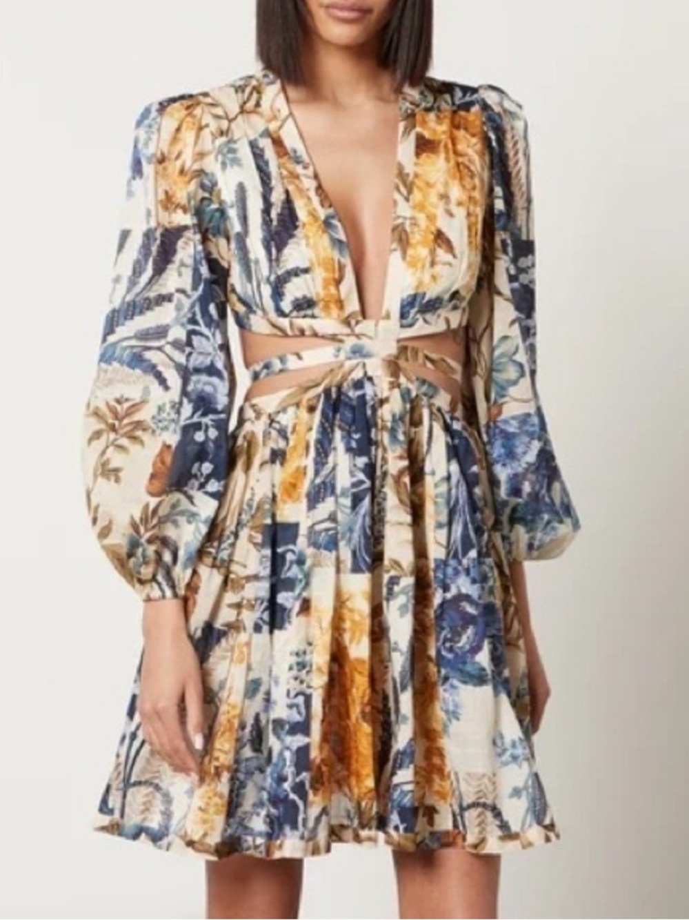 Zimmermann mini dress in blue and mustard floral print